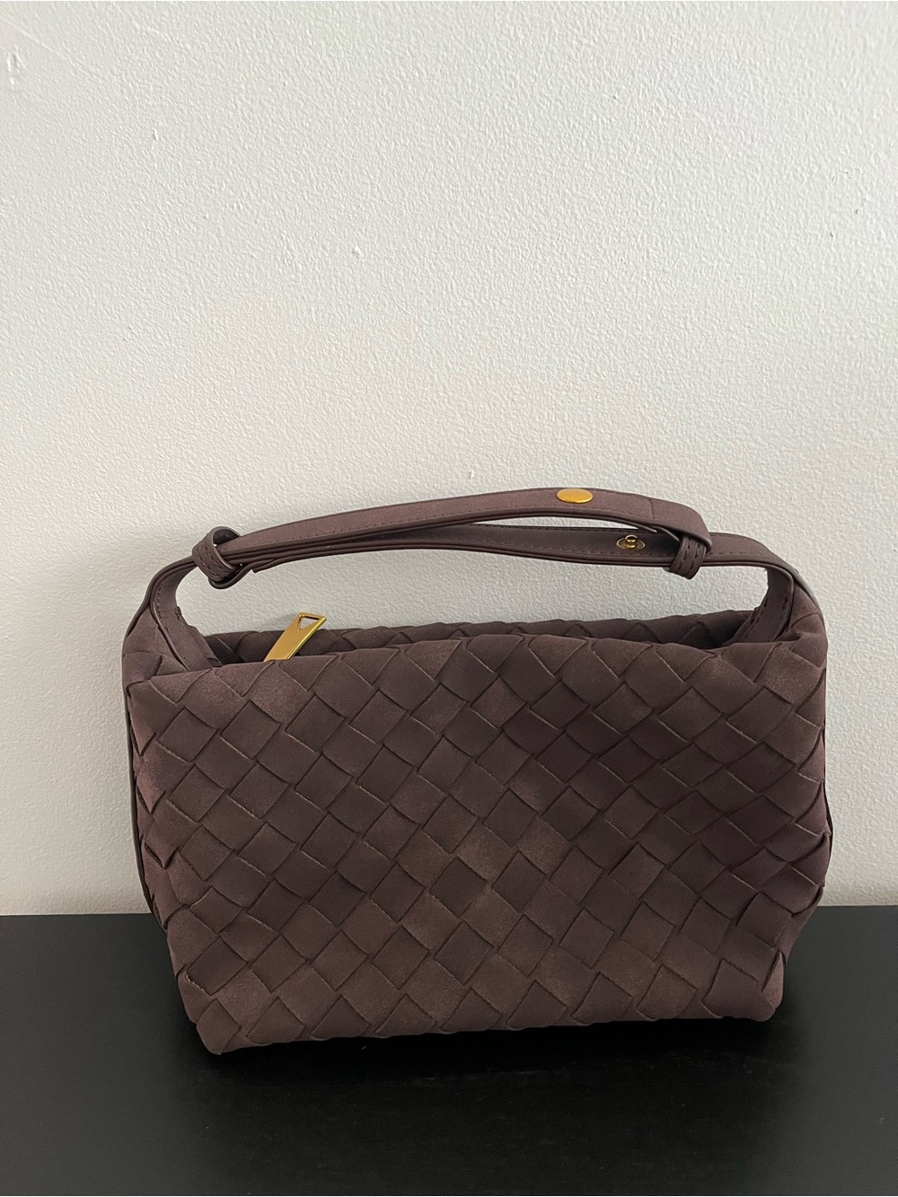 Woven Shoulder Bag in Dark Brown - Classic Women's Handbag - Picture 2 of 2